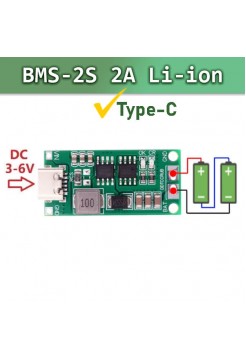 BMS 2S Li-ion 2A плата защиты, вход Type-C 5V